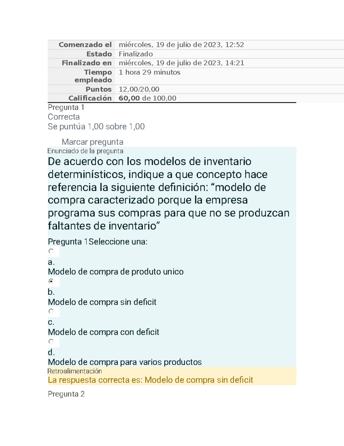 Examen de Control de Inventarios: Resultados y Retroalimentación - Studocu