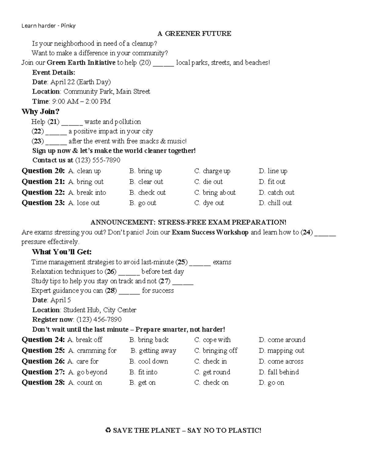 Phrasal Verbs Study Guide: Essential for Exam Success! - Studocu