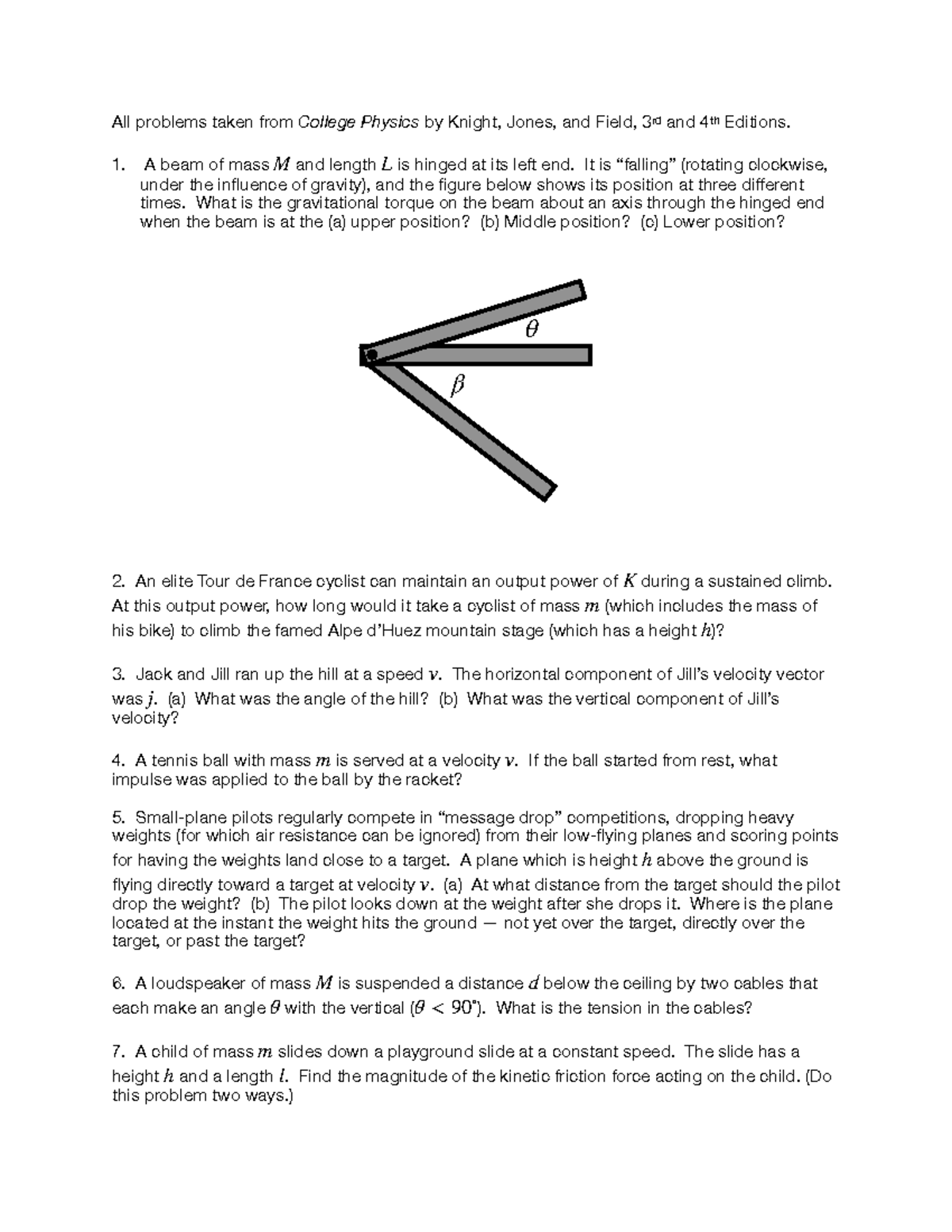 Final Exam Review for College Physics (PHYS101) - Key Problems ...