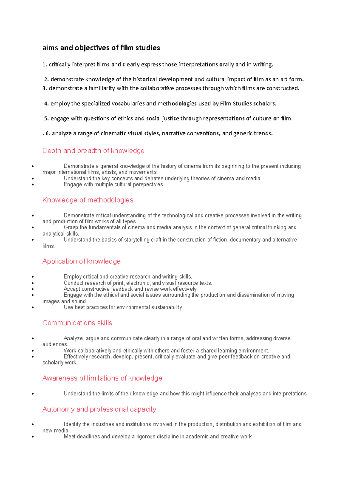 FILM Studies - Aims & Objectives: Understanding Cinema's Impact - Studocu