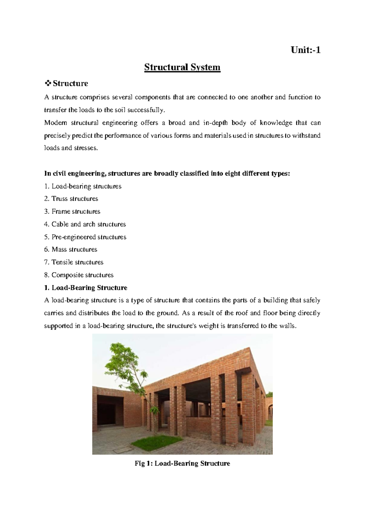 WSA Unit I - Structural System Overview and Insights - Studocu