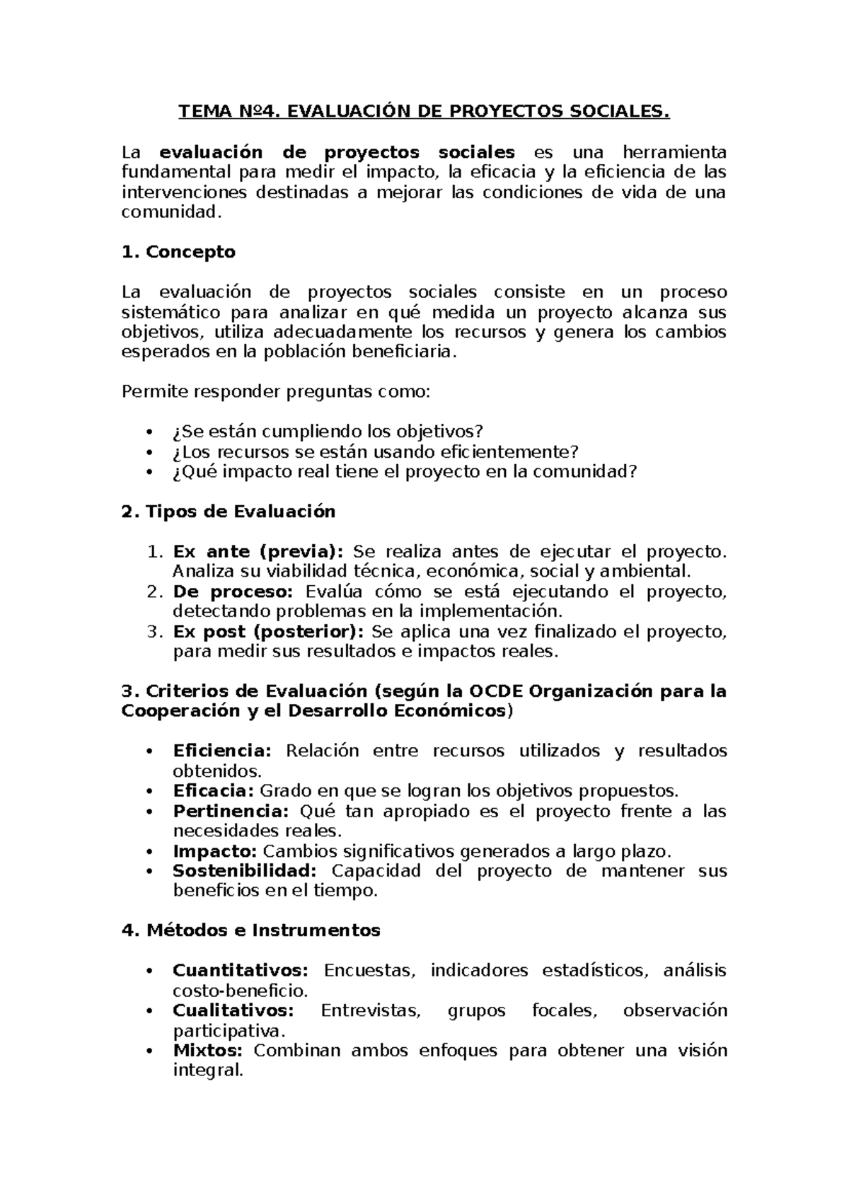 TEMA Nº4: EVALUACIÓN DE PROYECTOS SOCIALES Y SU IMPACTO - Studocu