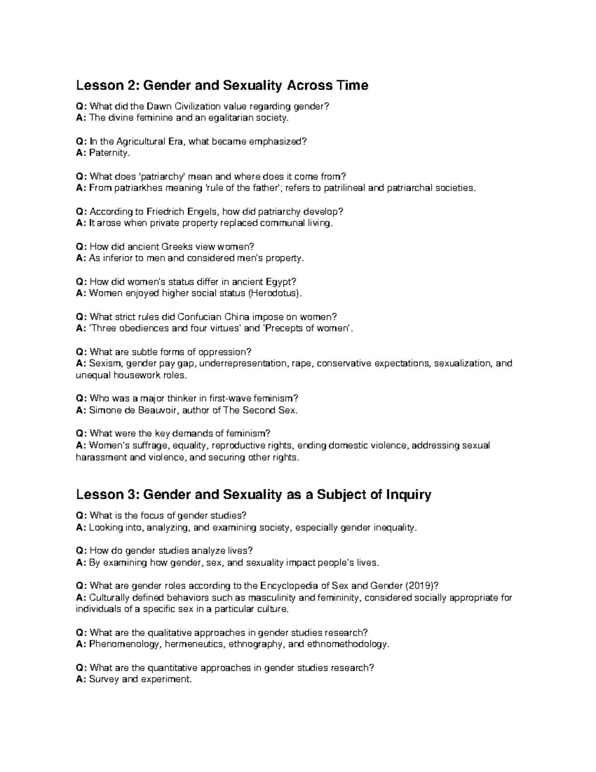 Socio 102: Gender and Sexuality Lessons Flashcard Review - Studocu