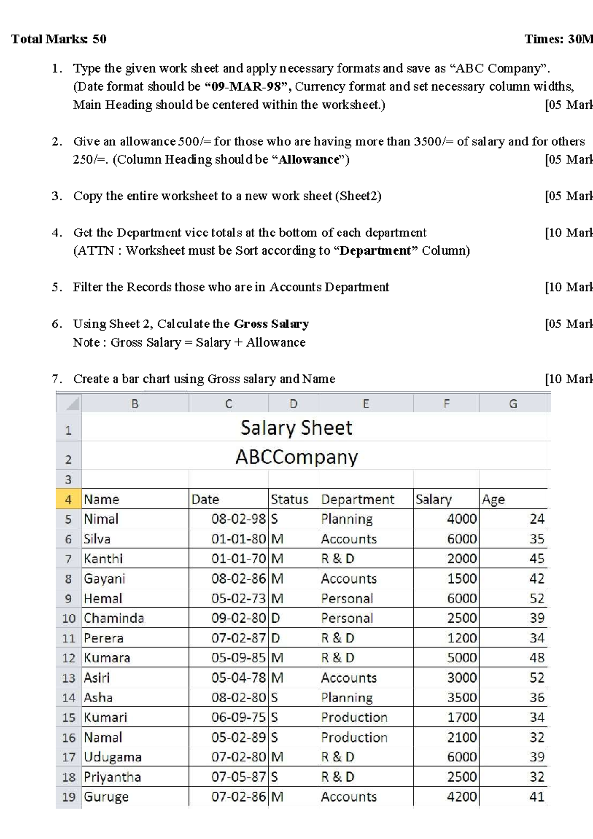 Microsoft Excel Lab Sheet: Formatting & Salary Calculation Guide - Studocu