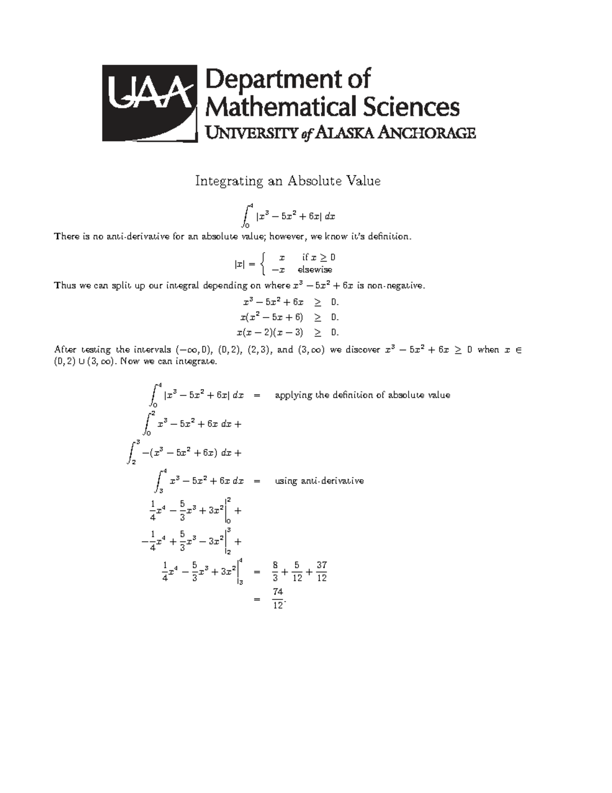 Integral of Absolute Value: Z 4 5x² dx from 0 to 3 - Studocu