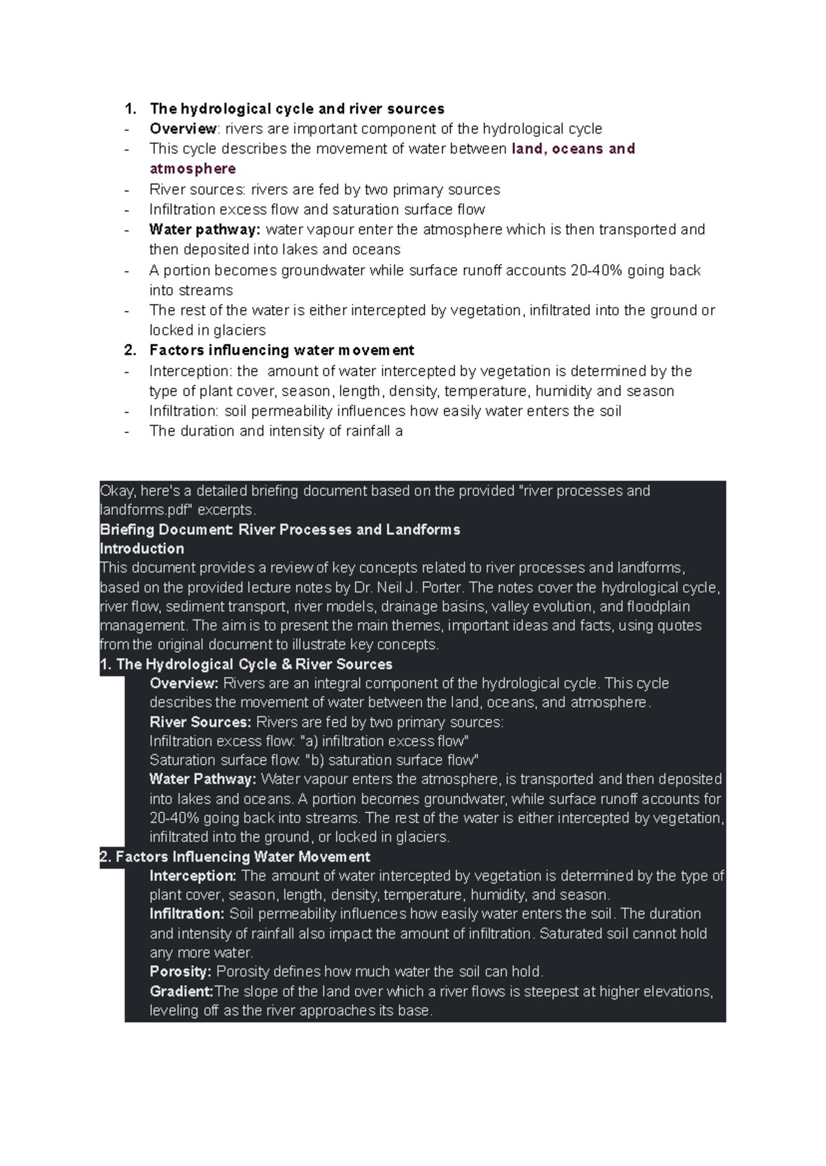River processes and landforms docs - The hydrological cycle and river ...