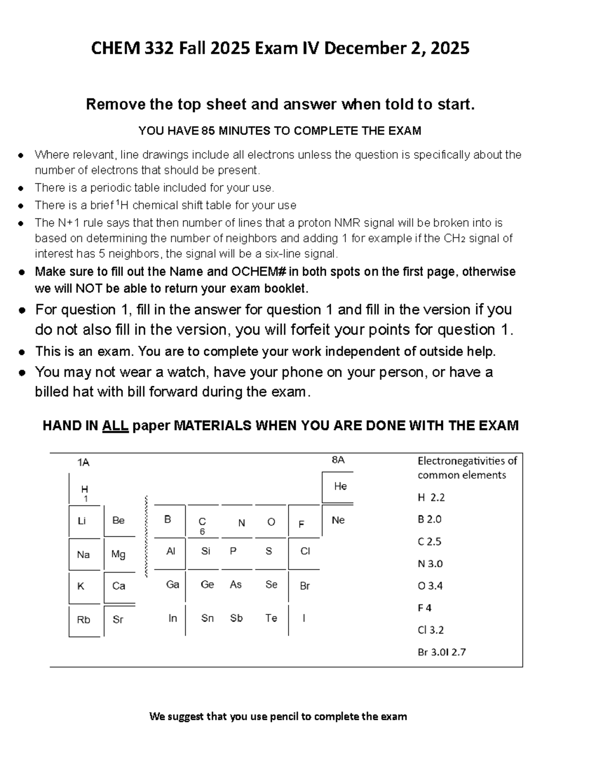 CHEM 332 Fall 2025 Exam IV Instructions and Answers - Studocu