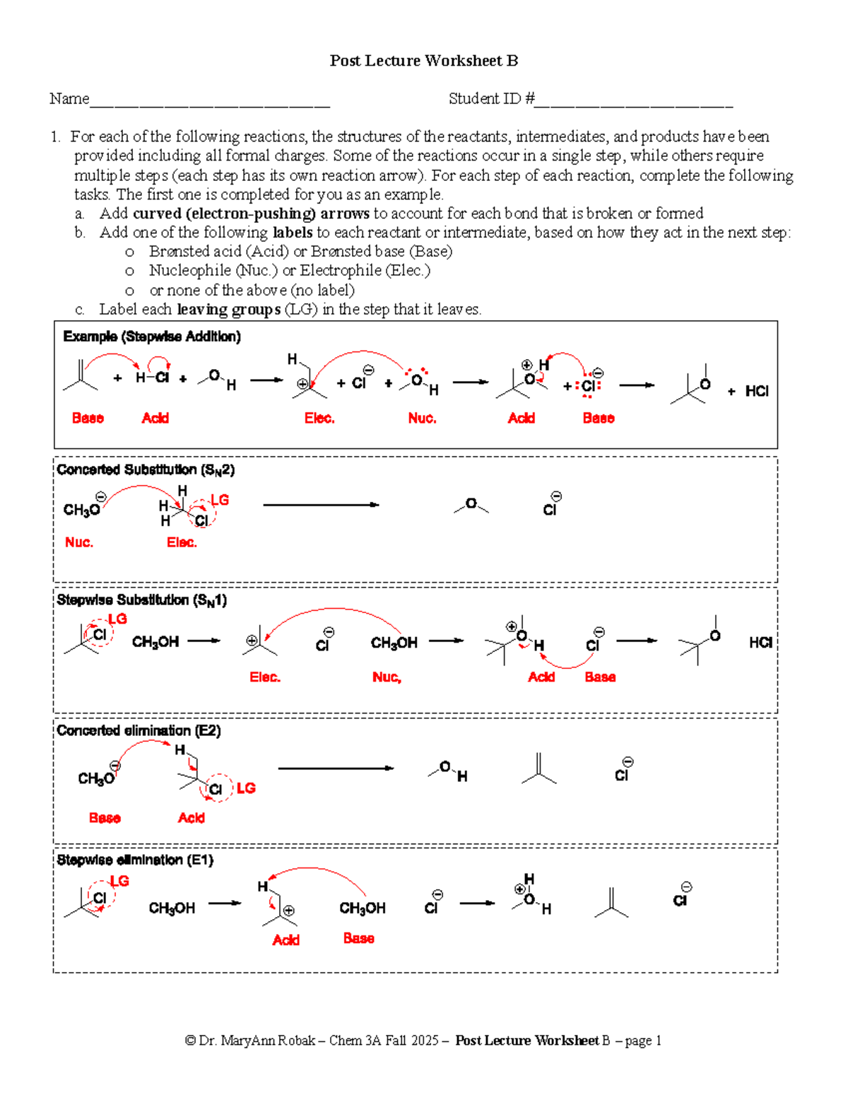 Chem 3A Fall 2025 Post Lecture Worksheet B Key - Studocu