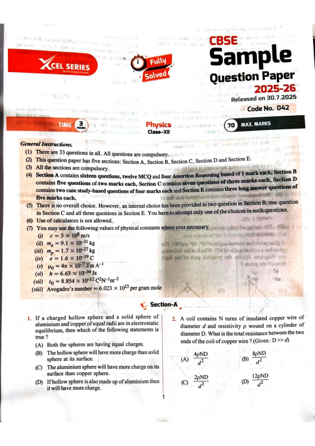 CBSE Sample Paper 2025-26: Physics Solved Question Paper - Studocu