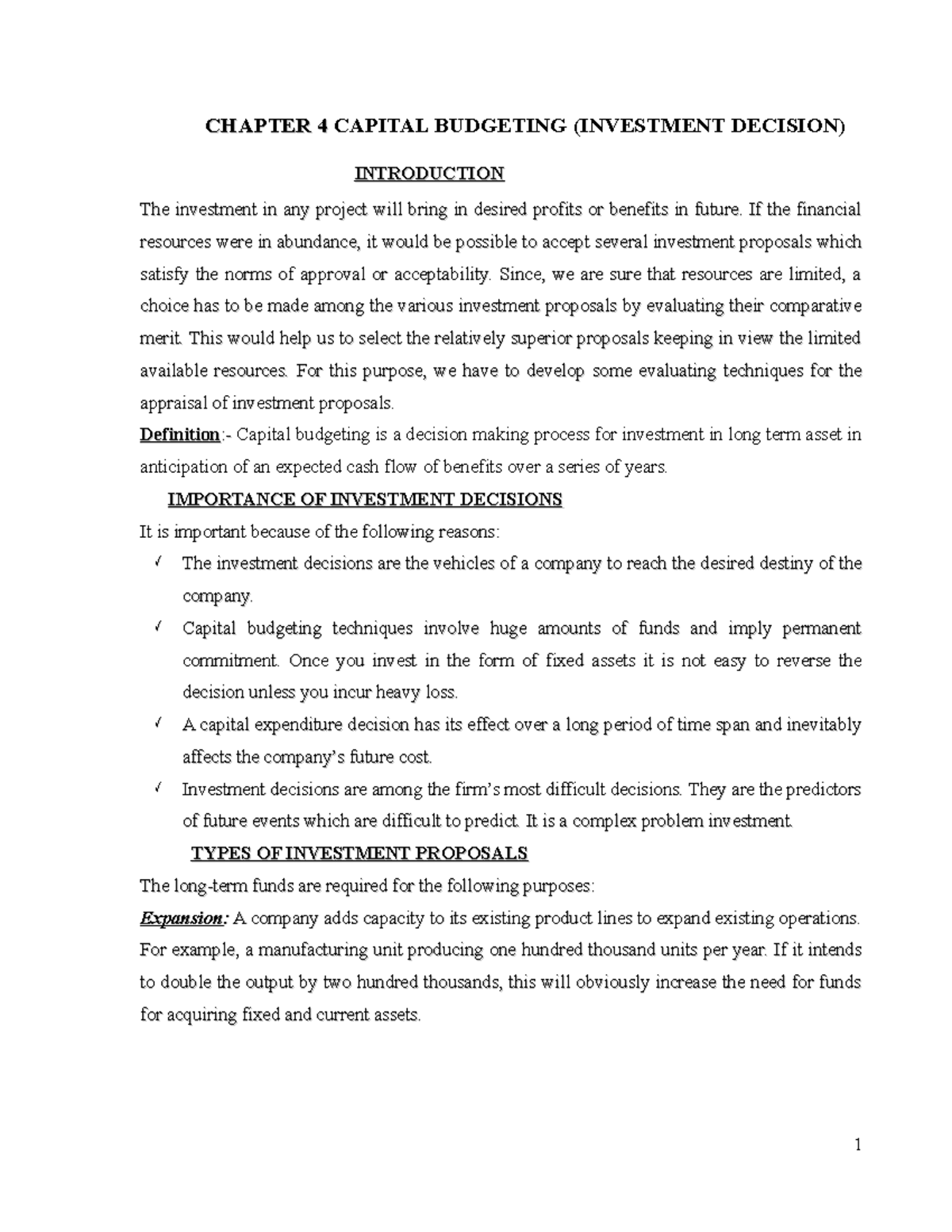 Chapter 4 FM capital budgeting - CHAPTER 4 CHAPTER 4 CAPITAL BUDGETING ...