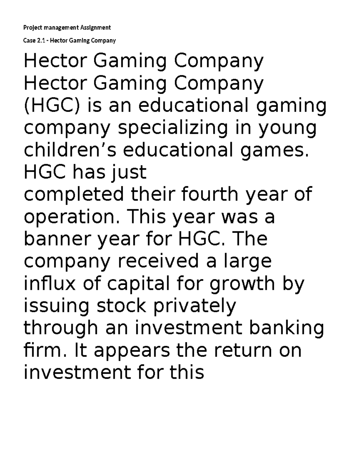 Project Management Case Study: HGC's Growth Challenges - Studocu