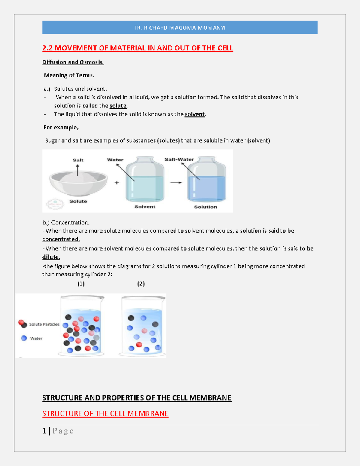 Movement of Materials in \u0026 Out of Cell: Diffusion \u0026 Osmosis Overview -  Studocu, image size:1200x1553