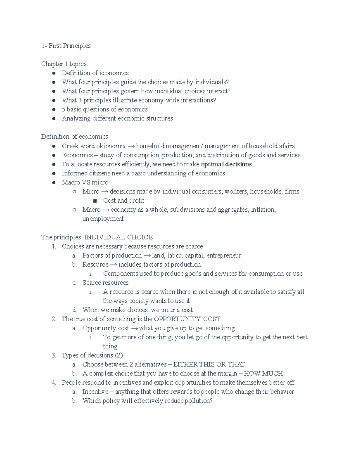 Chapter 1: Key Concepts in Microeconomics (ECON101) Notes - Studocu