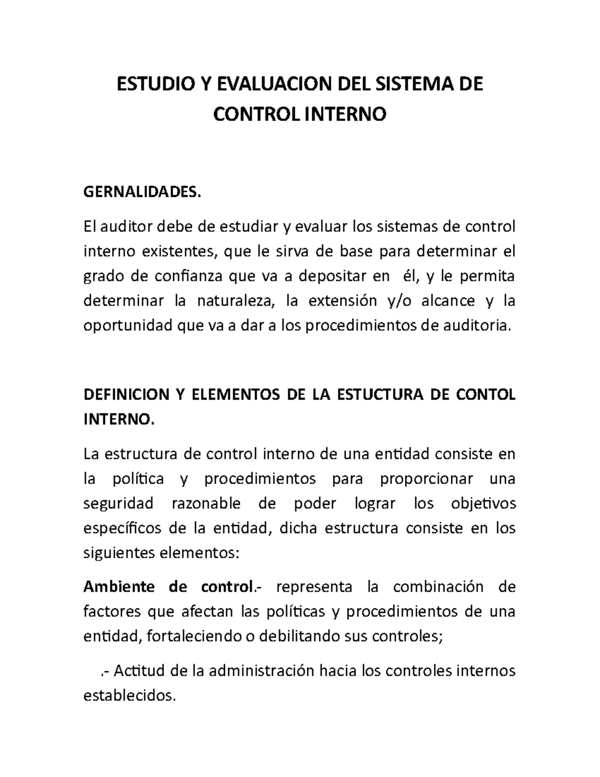 Estudio y Evaluación del Sistema de Control Interno: Aspectos Clave ...