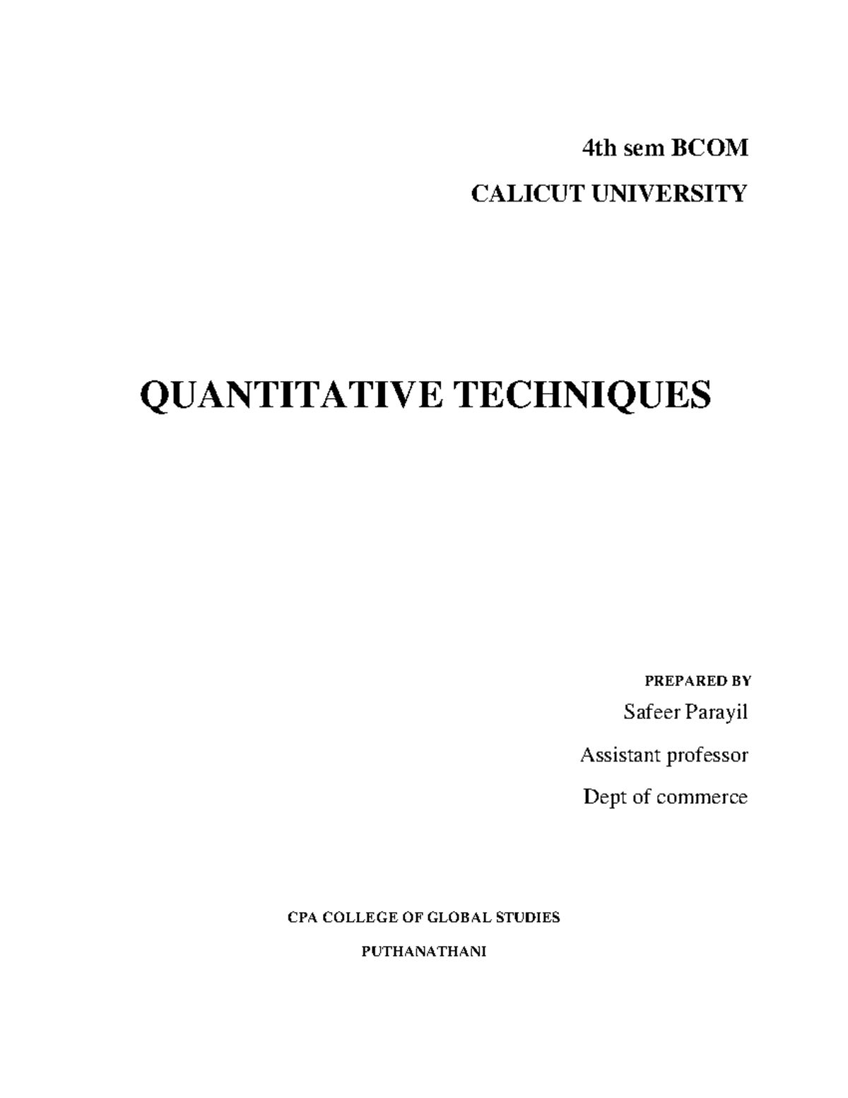 BCOM 4th Sem: Final Exam Notes on Quantitative Techniques (Module 1 & 2 ...