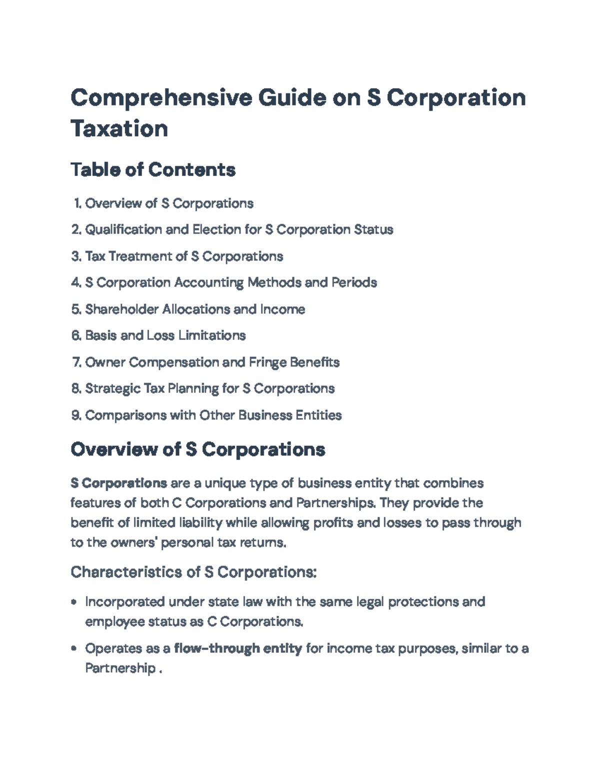 Comprehensive Guide on S Corporation Taxation and Planning Strategies ...