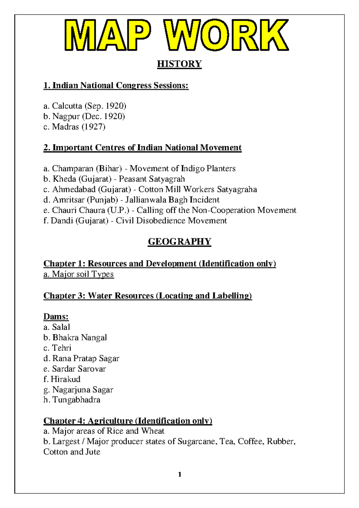 HISTORY & GEOGRAPHY MAP WORK Class 10 [2022-23] - Studocu