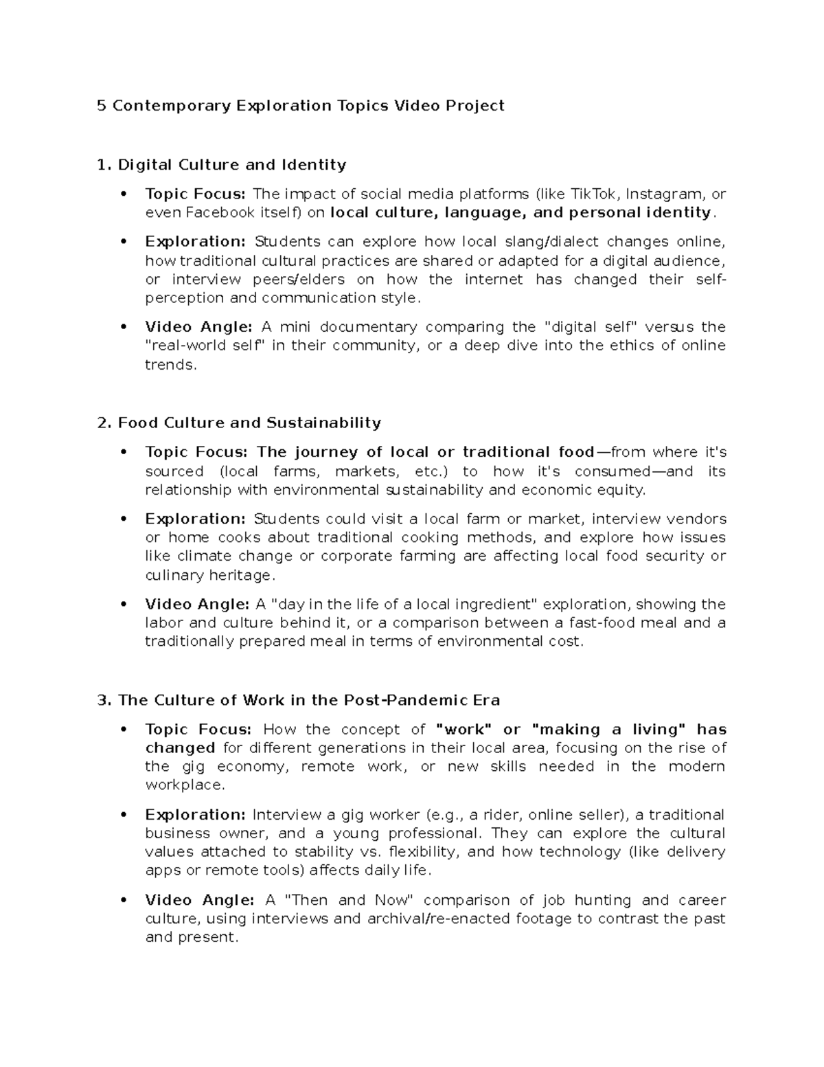 Final Requirements for Contemporary World Video Project - Studocu