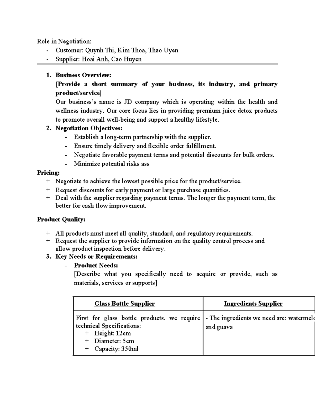 Negotiation Preparation Template - Role in Negotiation: - Customer ...