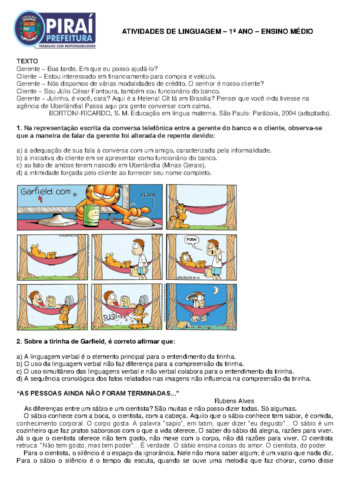18-11 - Atividades de Linguagem - 1º Ano - Ensino Médio (Eval) - Studocu