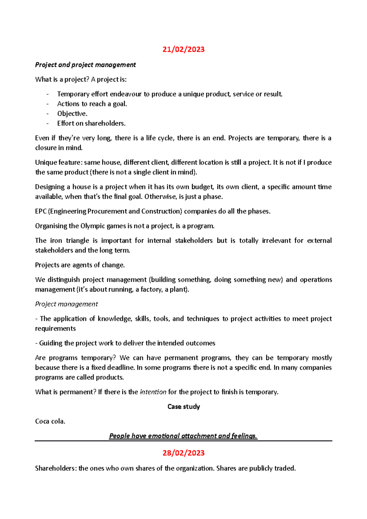 Note on Project Management: Insights and Key Concepts - Studocu