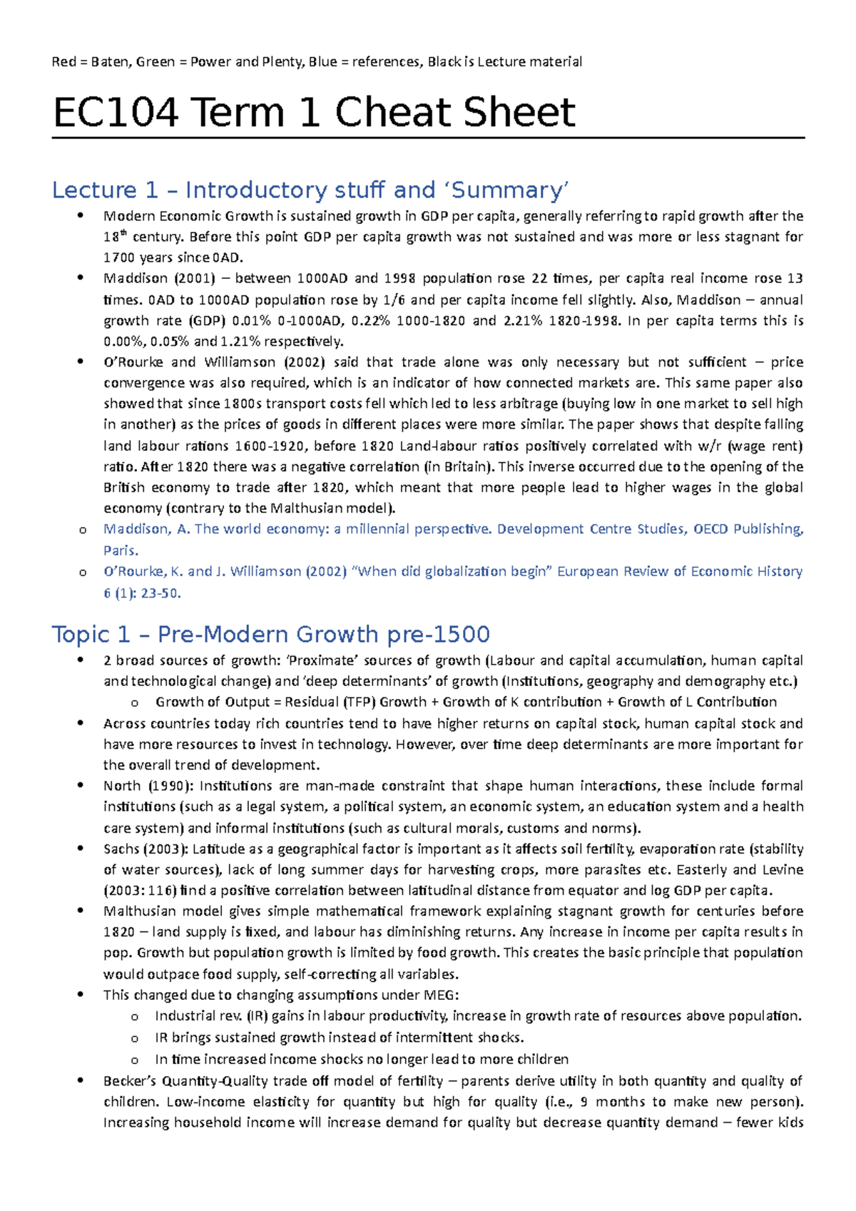 EC104 Term 1 Cheat Sheet - EC104 Term 1 Cheat Sheet Lecture 1 ...