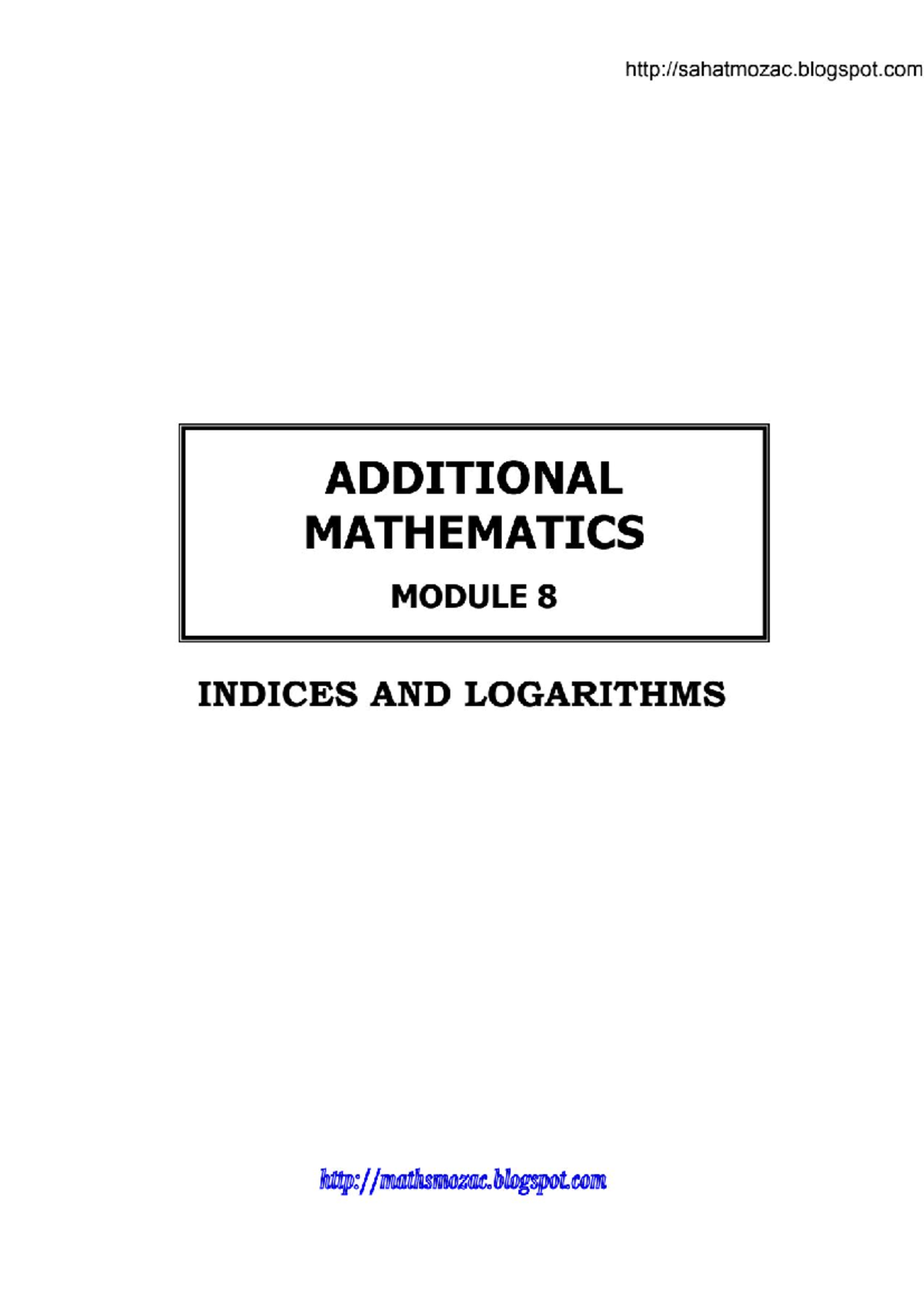 Additional Math Module 8: Indices & Logarithms Chapter 5 Notes - Studocu