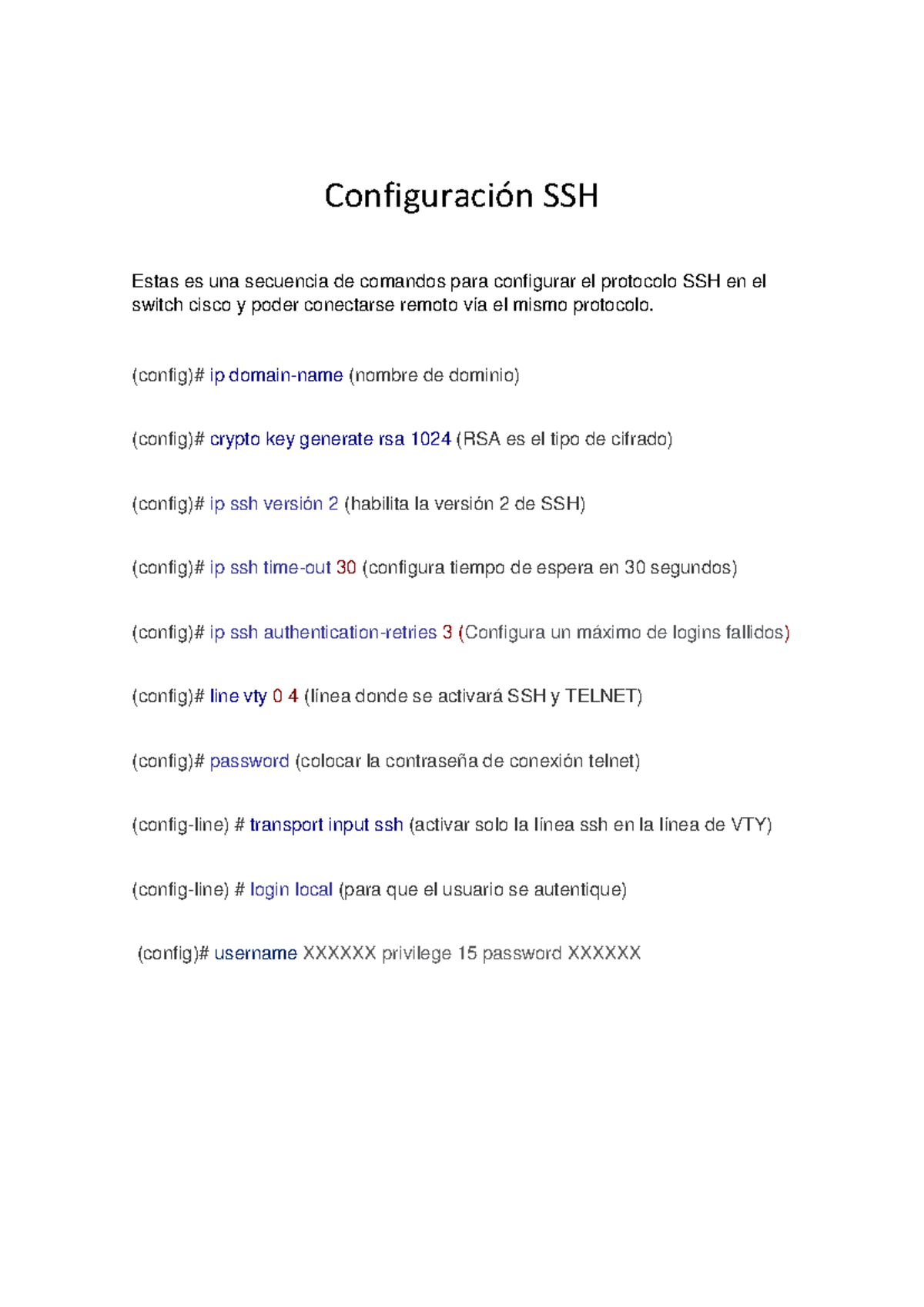 Guía de Configuración SSH para Switches Cisco SSh - Studocu