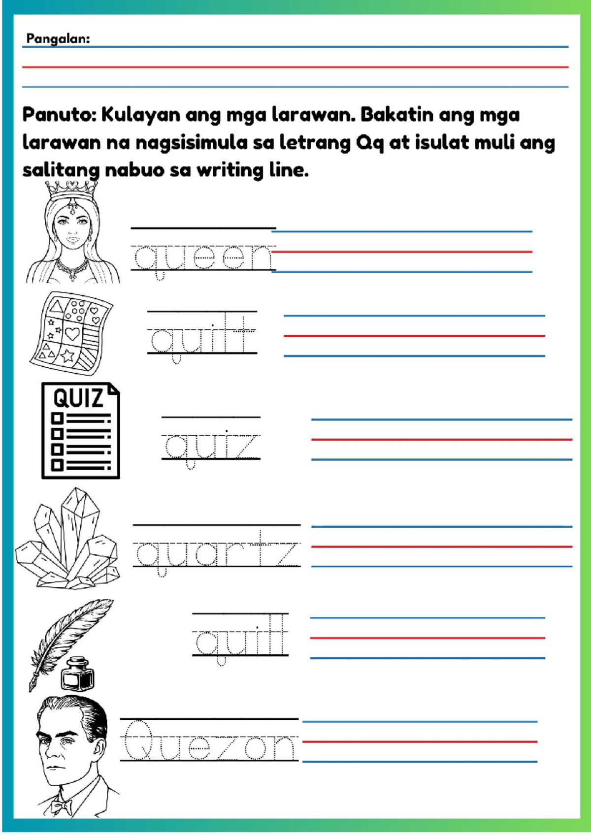 Qq Letter Recognition & Coloring Activity QUIZ - Studocu