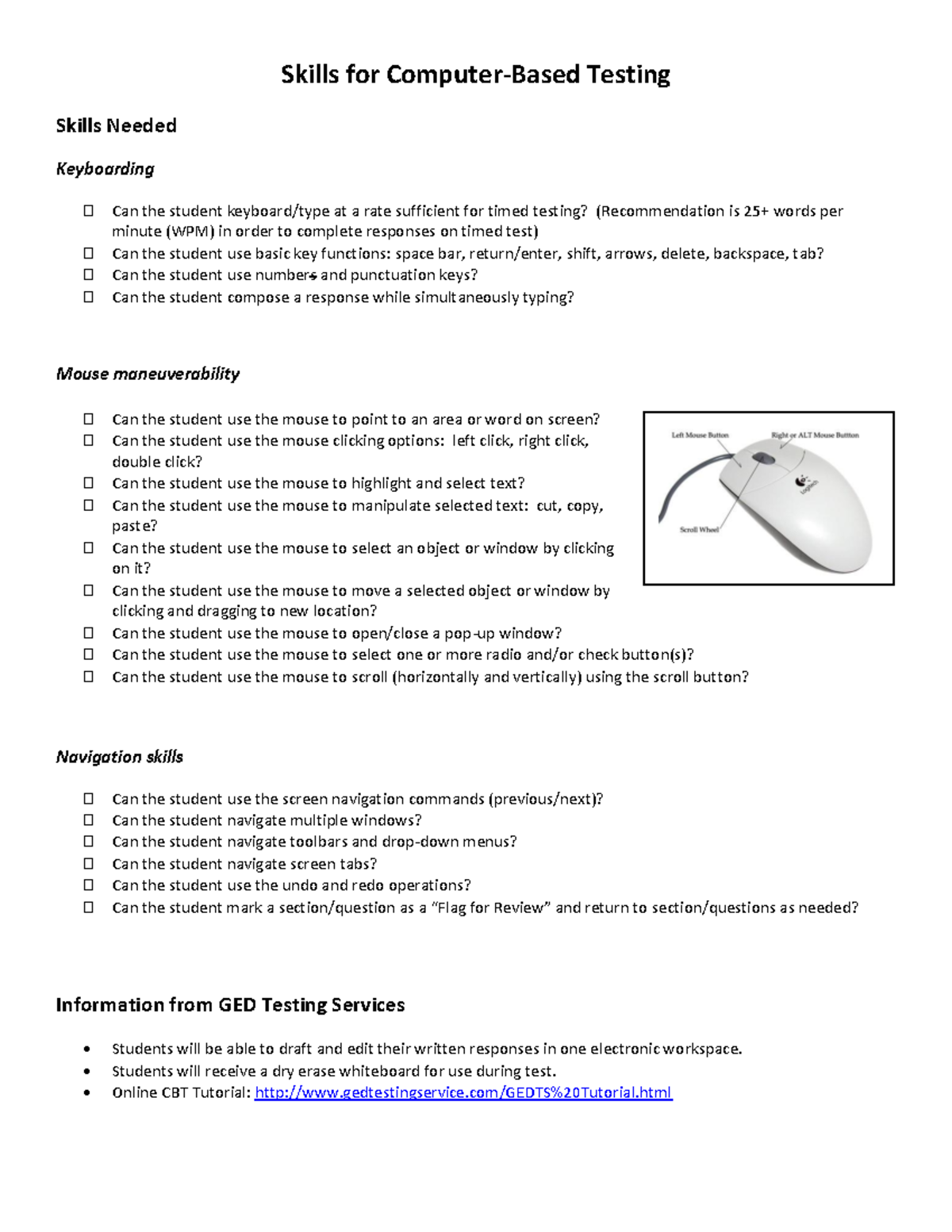 Computer Skills Checklist for Computer-Based Testing (CBT) - Studocu
