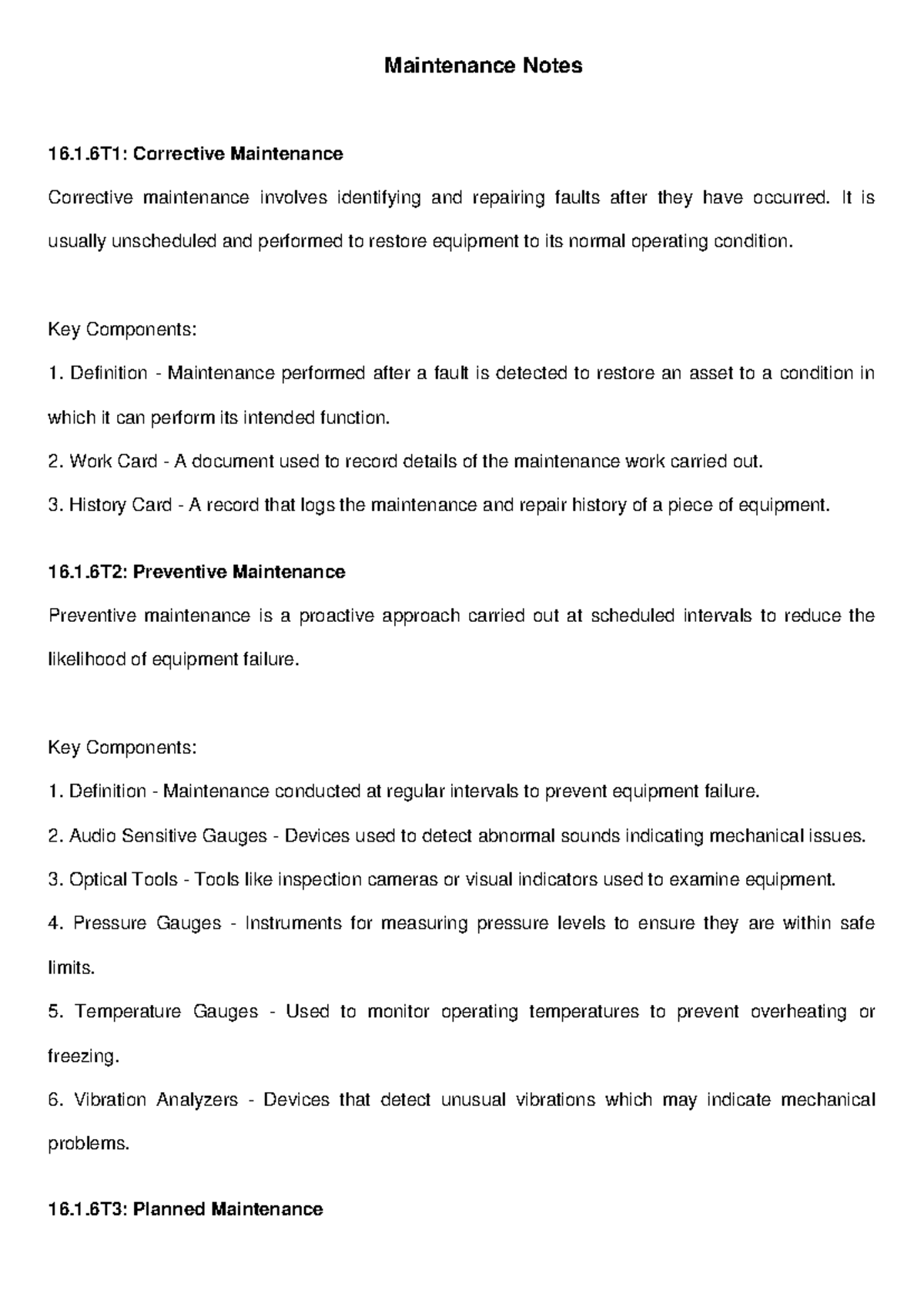 Maintenance Notes 16.1.6T1-T3: Corrective & Preventive Strategies - Studocu