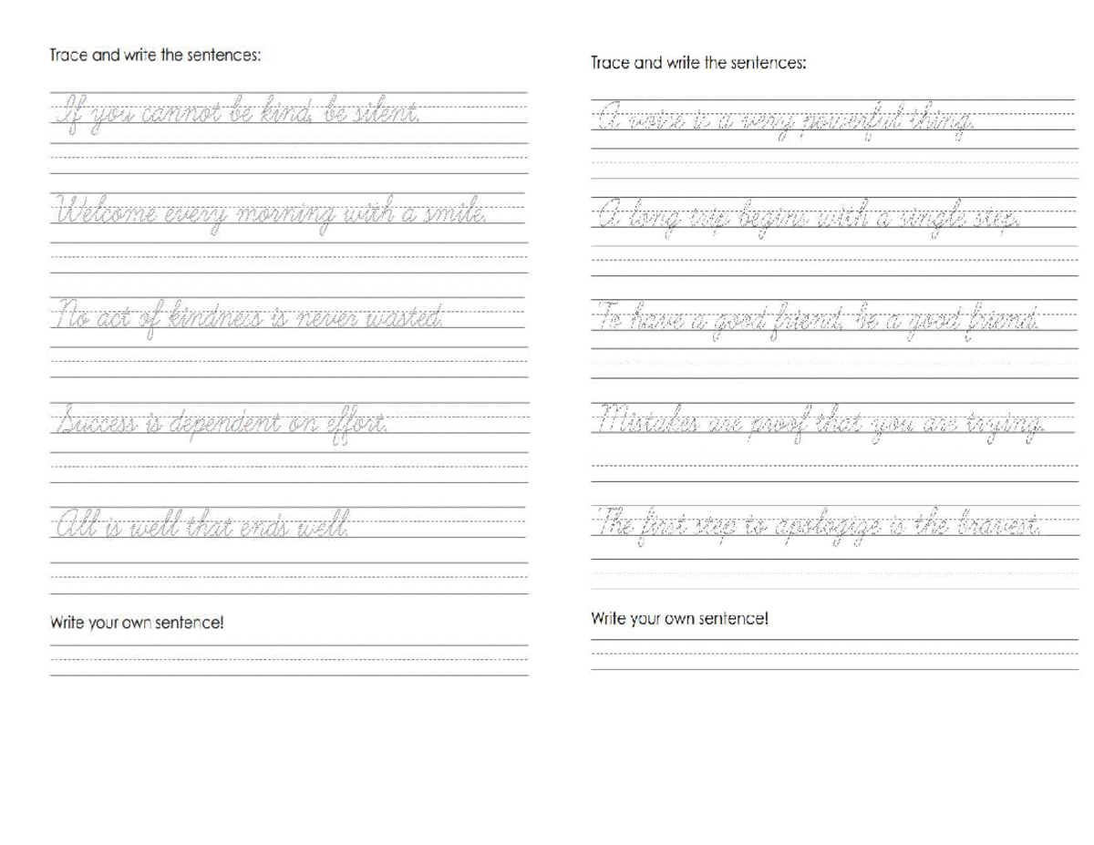 2 - Cursive Writing Practice Sentences and Affirmations - Studocu