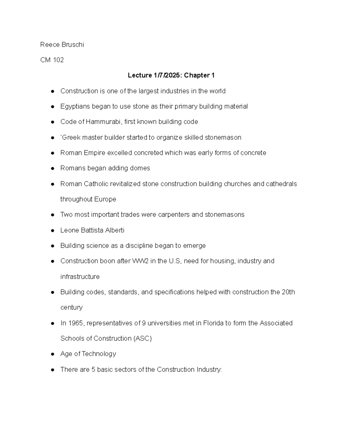 CM 102 Lecture Notes: Construction Industry Overview - Studocu