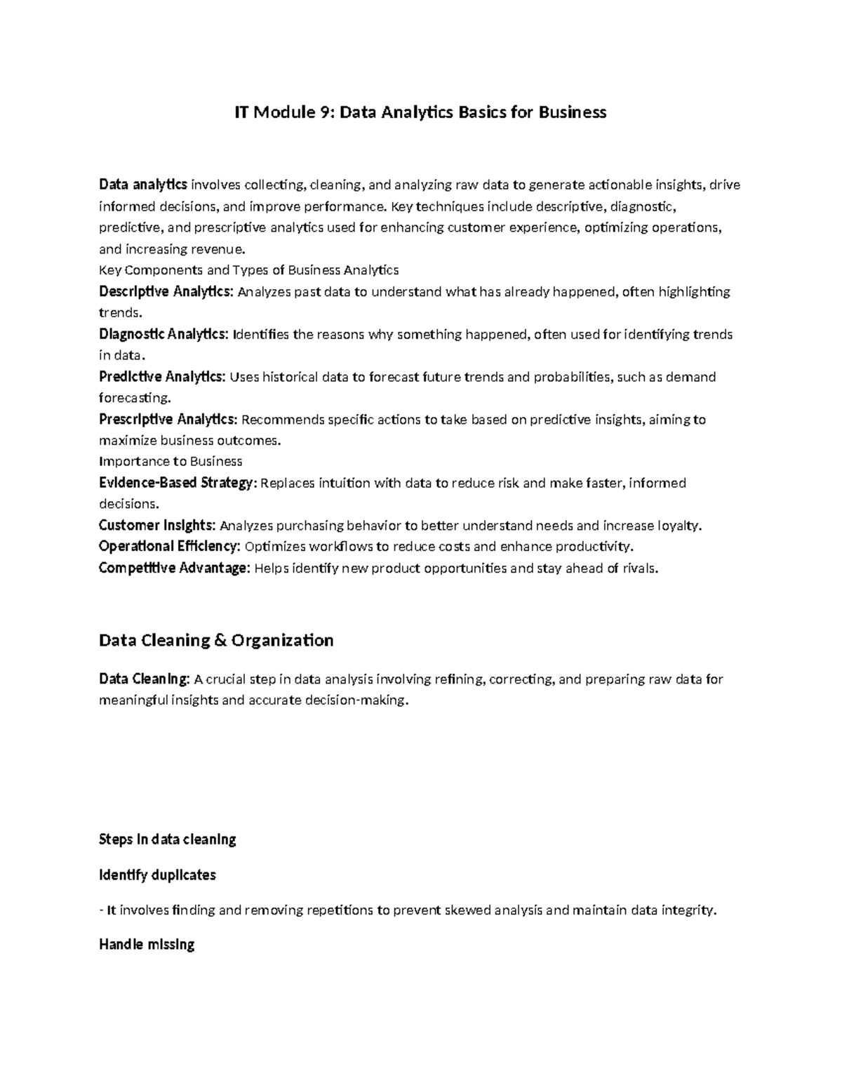 IT Module 9: Essentials of Data Analytics for Business Insights - Studocu