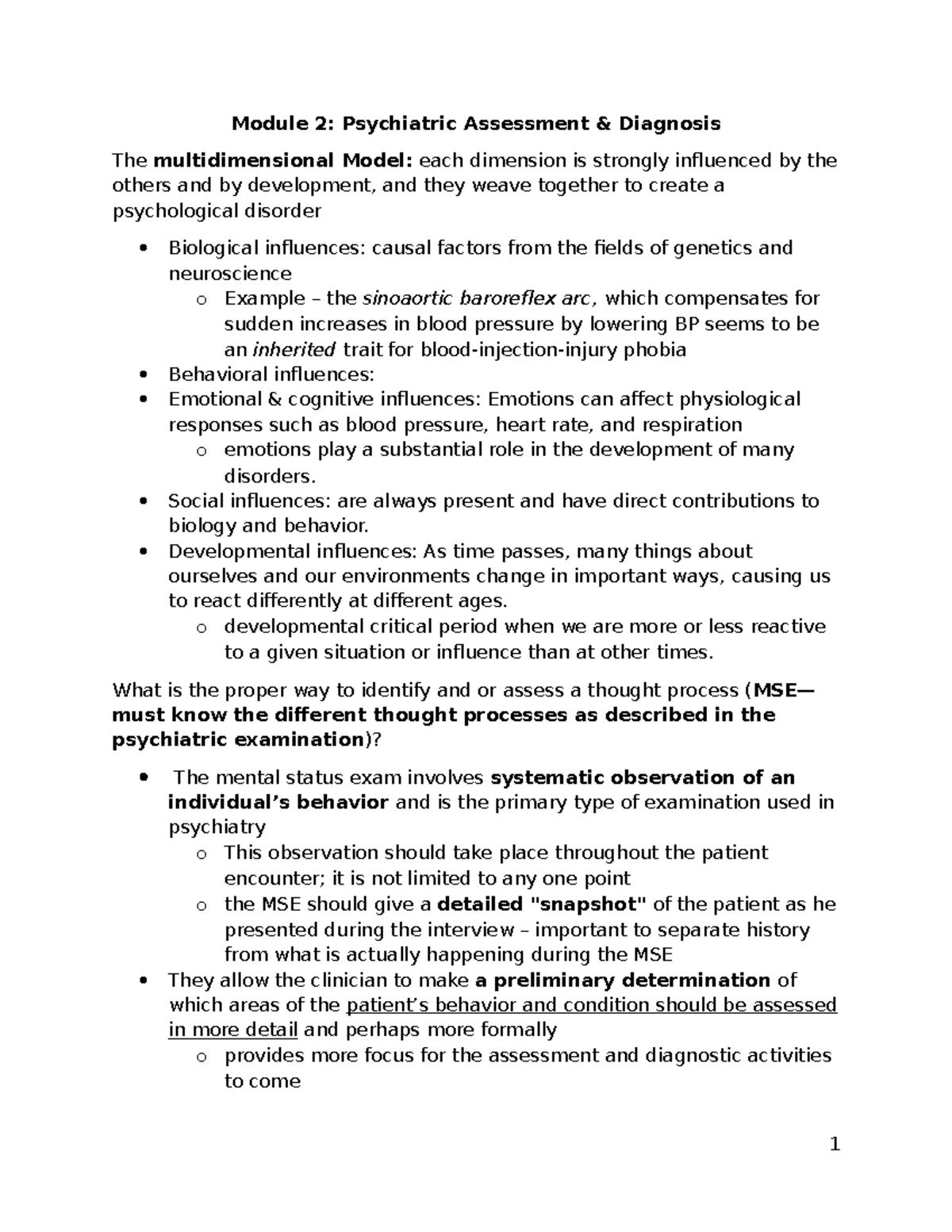 Module 2: Psychopathology Study Guide on Psychiatric Assessment - Studocu