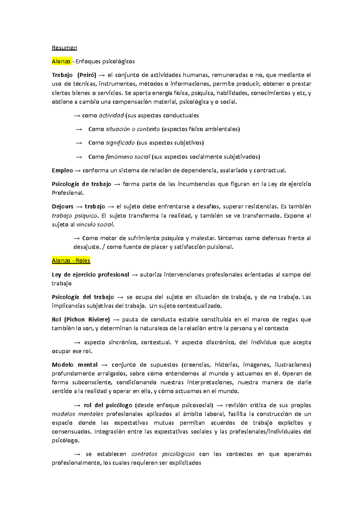 Resumen Psicológico del Trabajo: Enfoques y Modelos (PSI-101) - Studocu