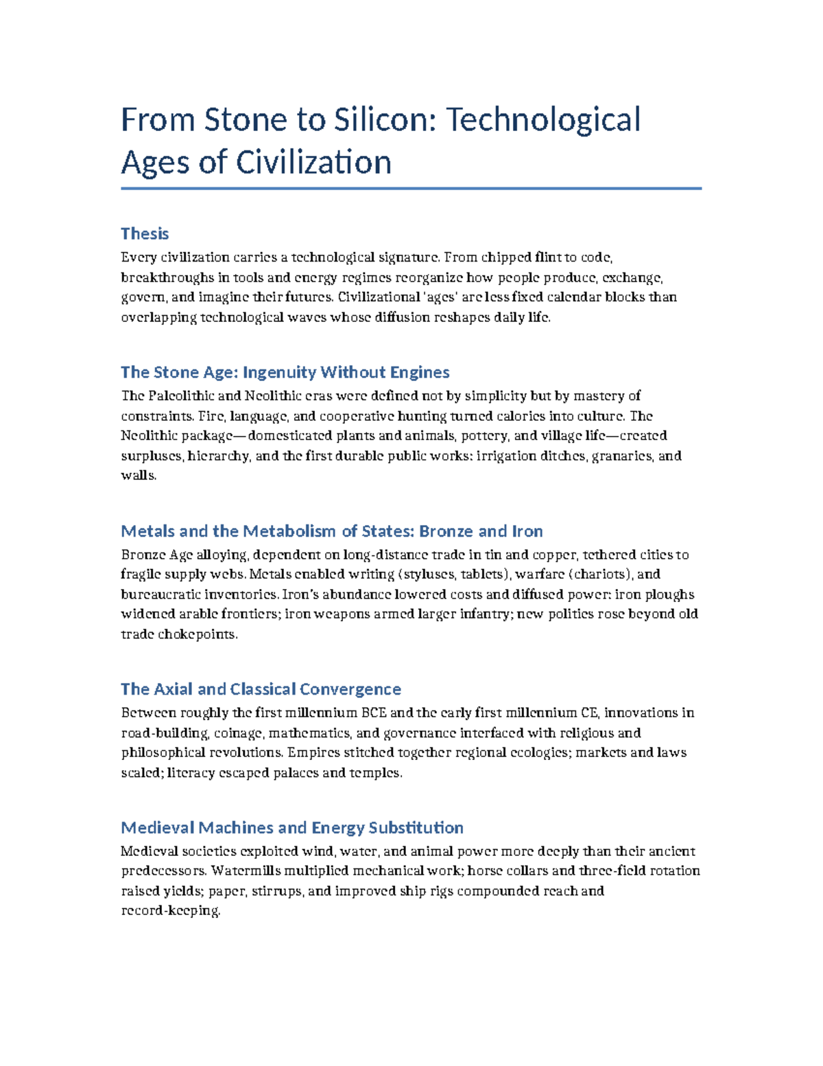 Ages of Civilization Technology: From Stone to Silicon Thesis - Studocu