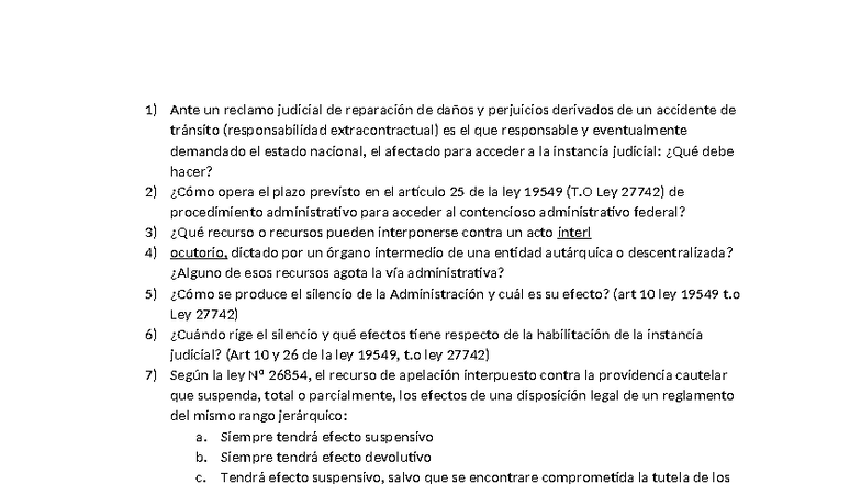 Examen Integrador Modelo - Derecho Administrativo (Ley 19549, Ley 26854 ...