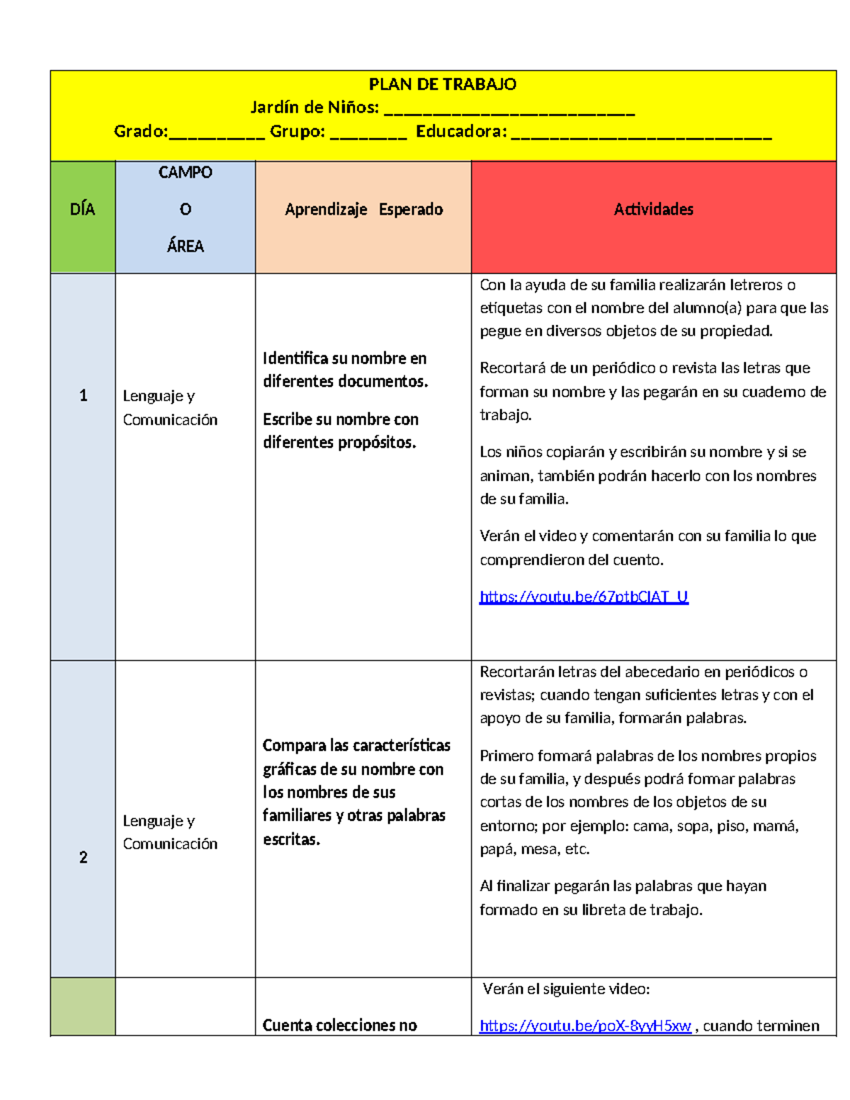 Planeación de Actividades para Jardín de Niños: Segundo Preescolar ...