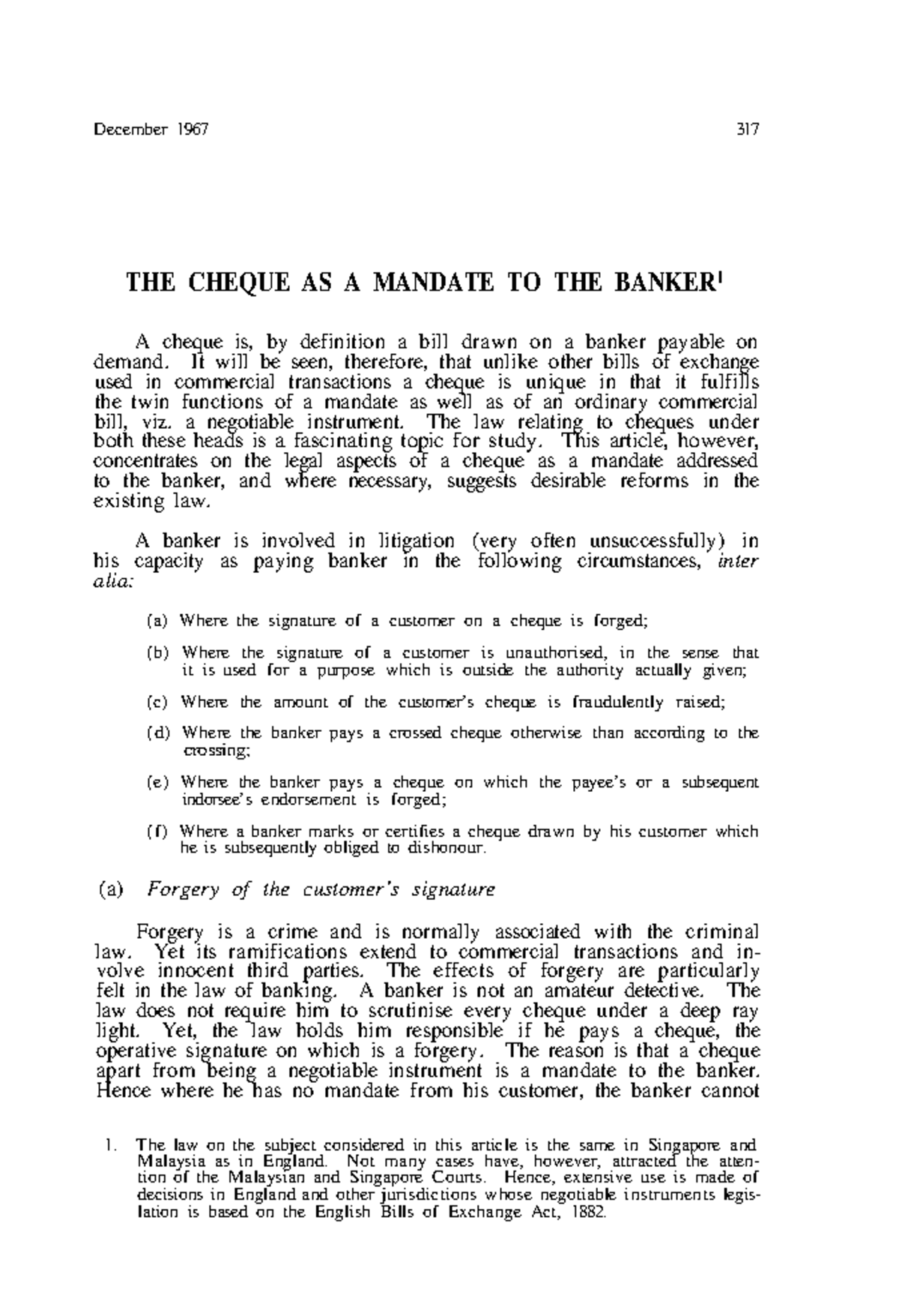 The Cheque as a Banker’s Mandate: Legal Insights and Reforms (505 1967 ...