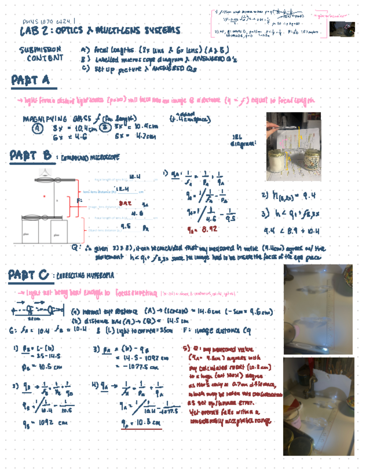 PHYS 1070 LAB 2 W24 - 1) F = 25cm what distance so that p = q? - >Is ...