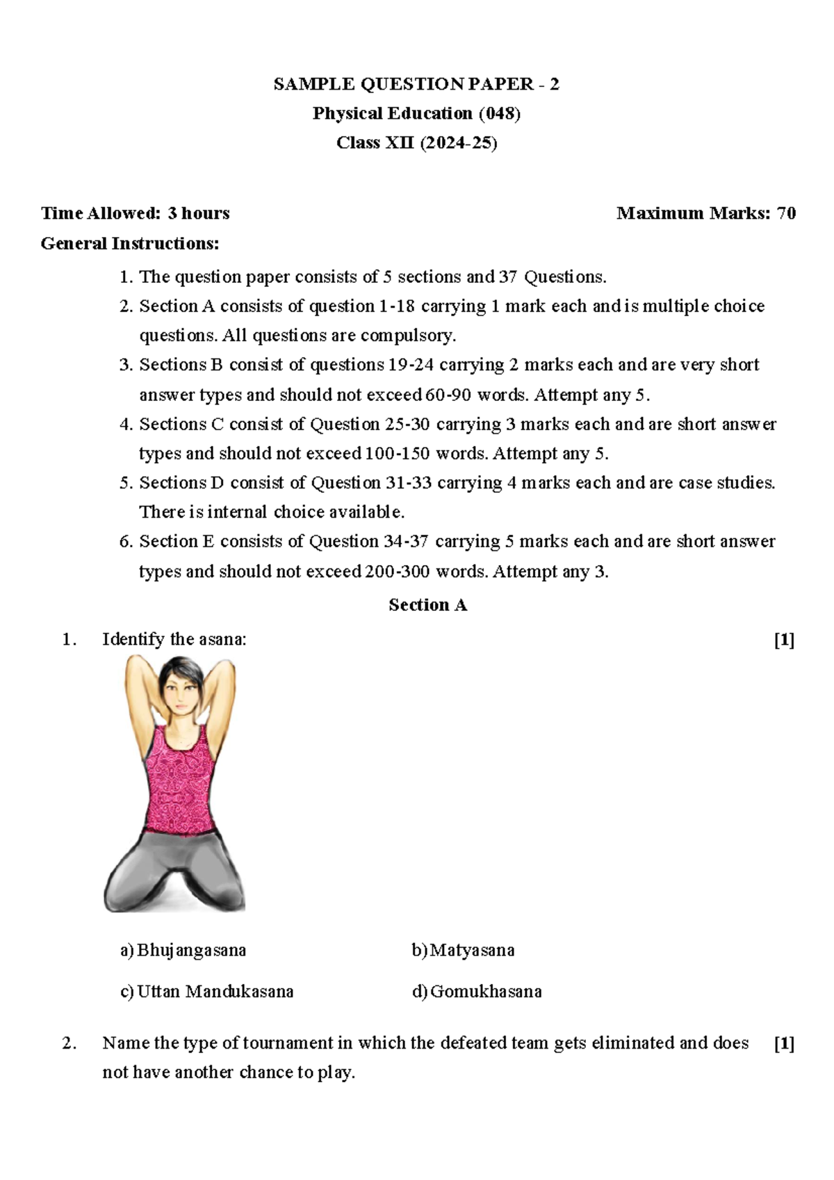 Physical Education (048) Class XII Sample Question Paper 2 - Studocu