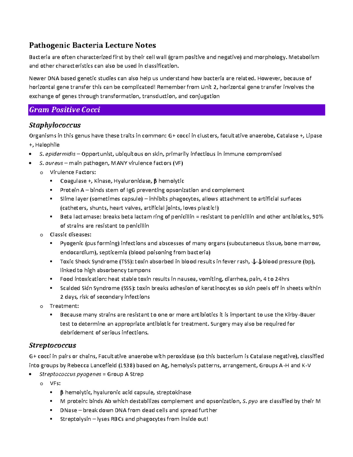 Pathogenic Bacteria Review Notes for BIO 101 Lecture - Studocu