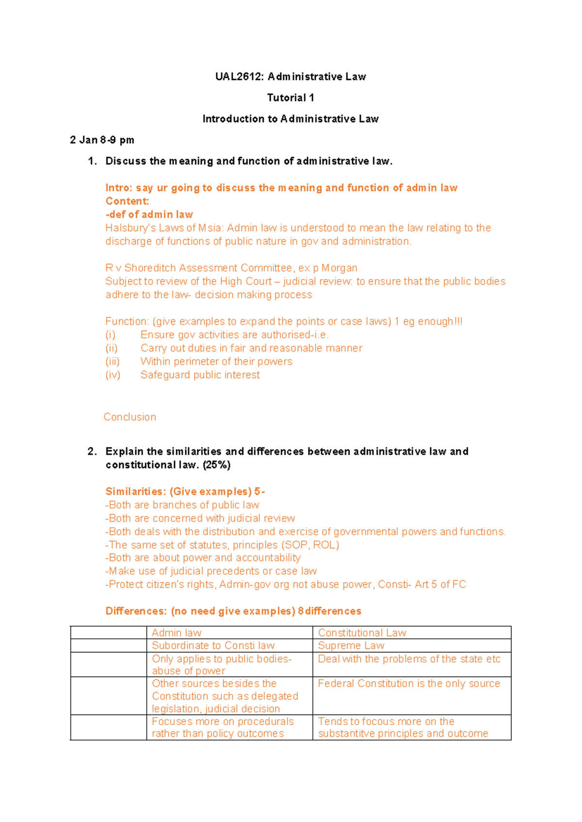 Tutorial 1: Overview of Administrative Law Concepts UAL2612 - Studocu