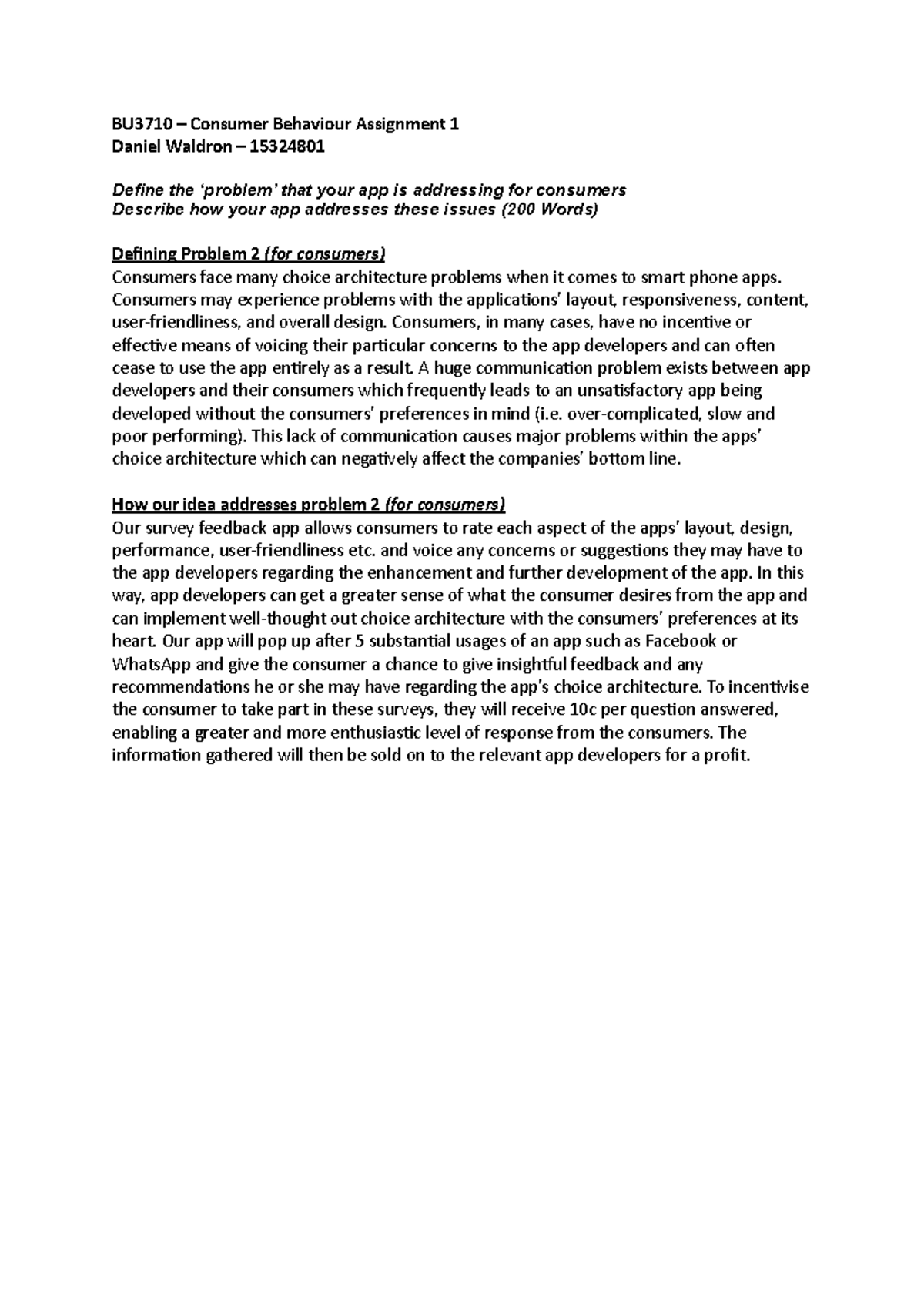 BU3710 - Consumer Behaviour Assignment 1 - Consumers may experience ...