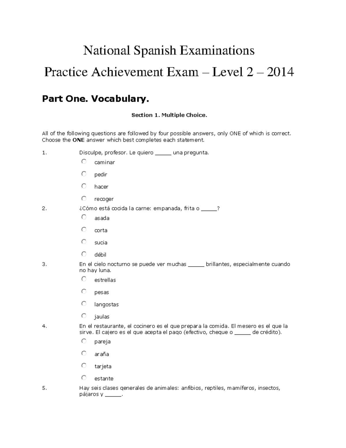 2014 National Spanish Examinations - Achievement - Level 2 - National ...