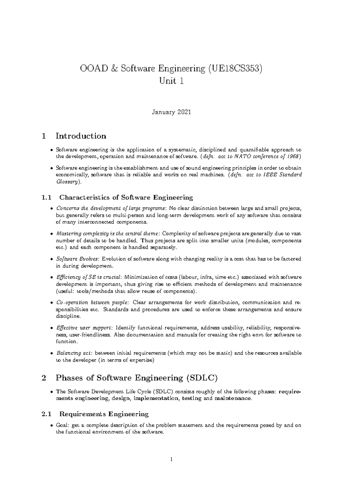 UE18CS353 OOAD Unit 1 - Comprehensive Lecture Notes Overview - Studocu