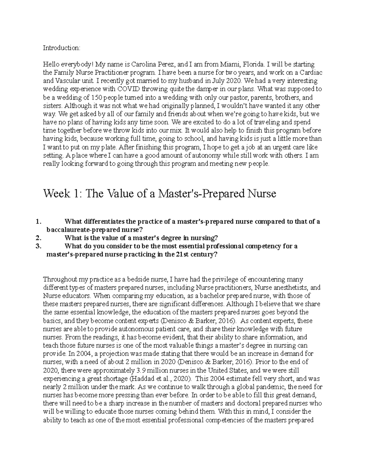 FNP 101 Week 1 Discussion Posts: The Value of Nursing Education - Studocu