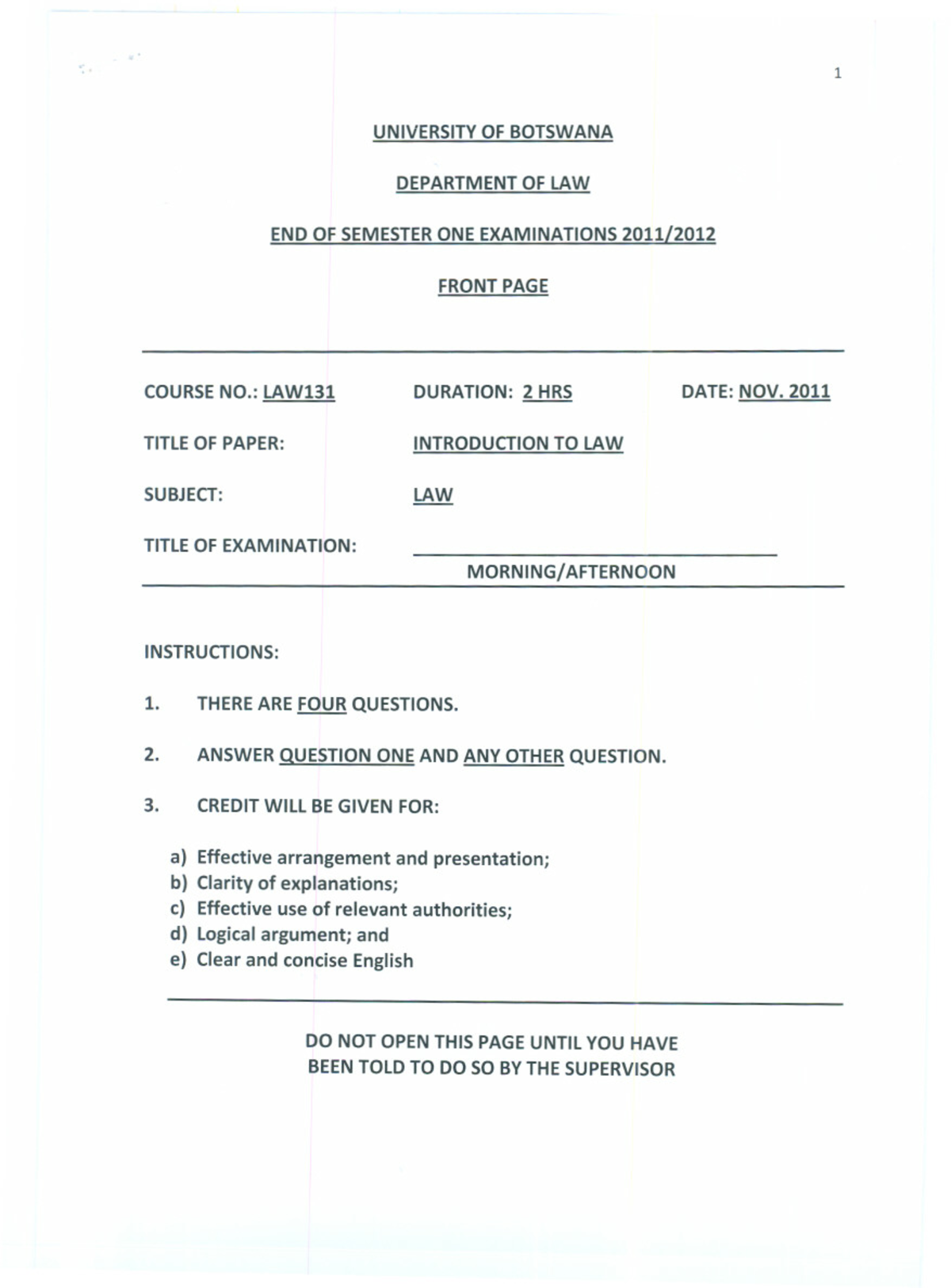 Law7 - practice passed test paper - Introduction to Law - Studocu