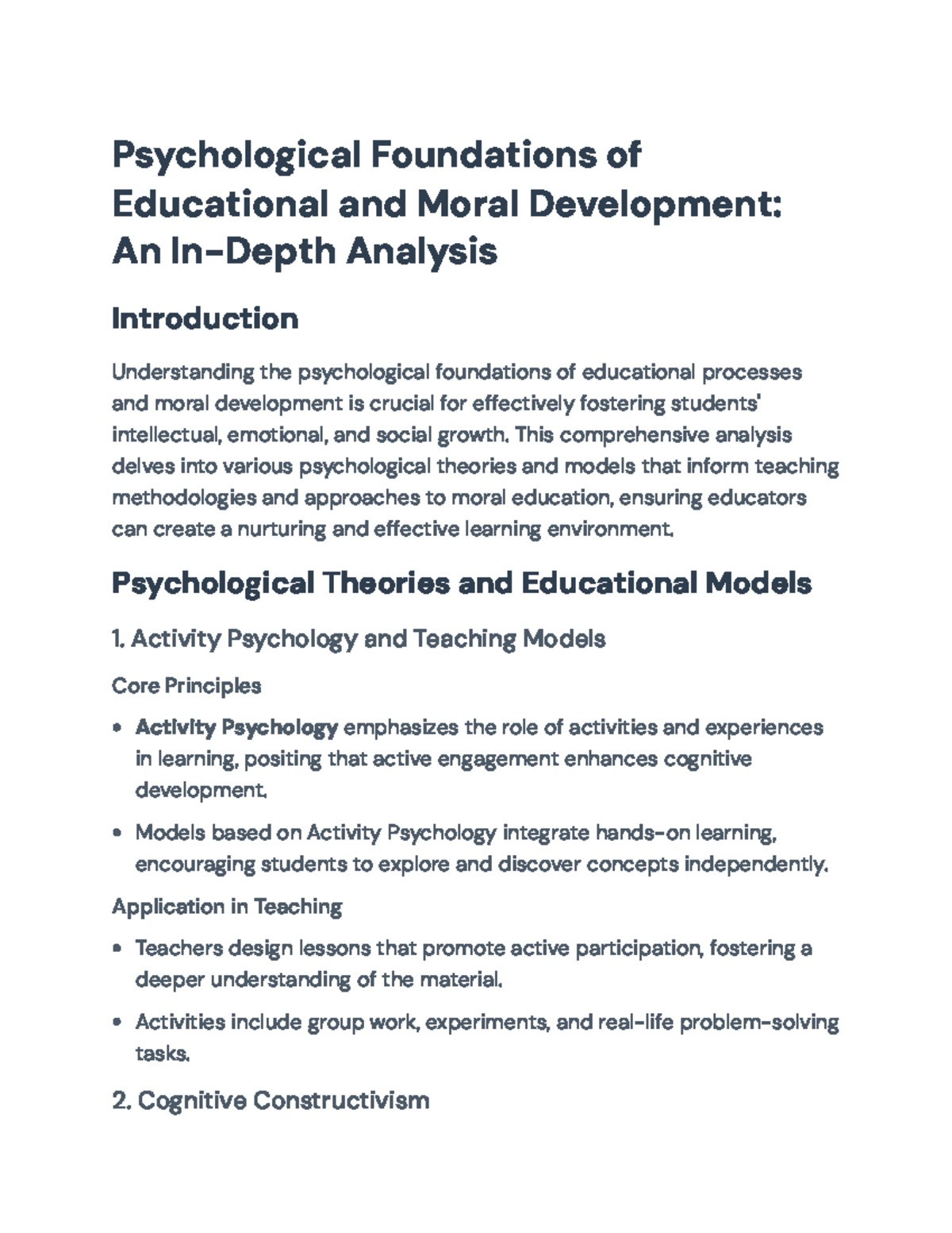 Psychological Foundations of Education and Moral Development Analysis ...
